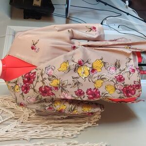 ZARA Basic Collection, summer top, wrap around, beige with flowers, size M